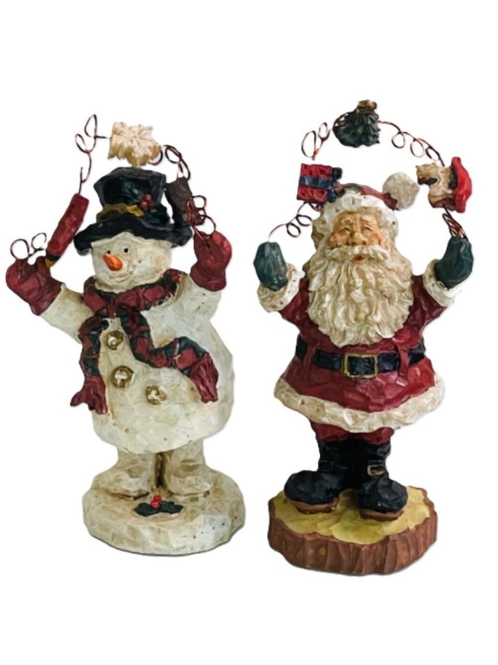Vintage Christmas Tree Shops Santa & Snowman Bobble Wire Figurines Nantucket